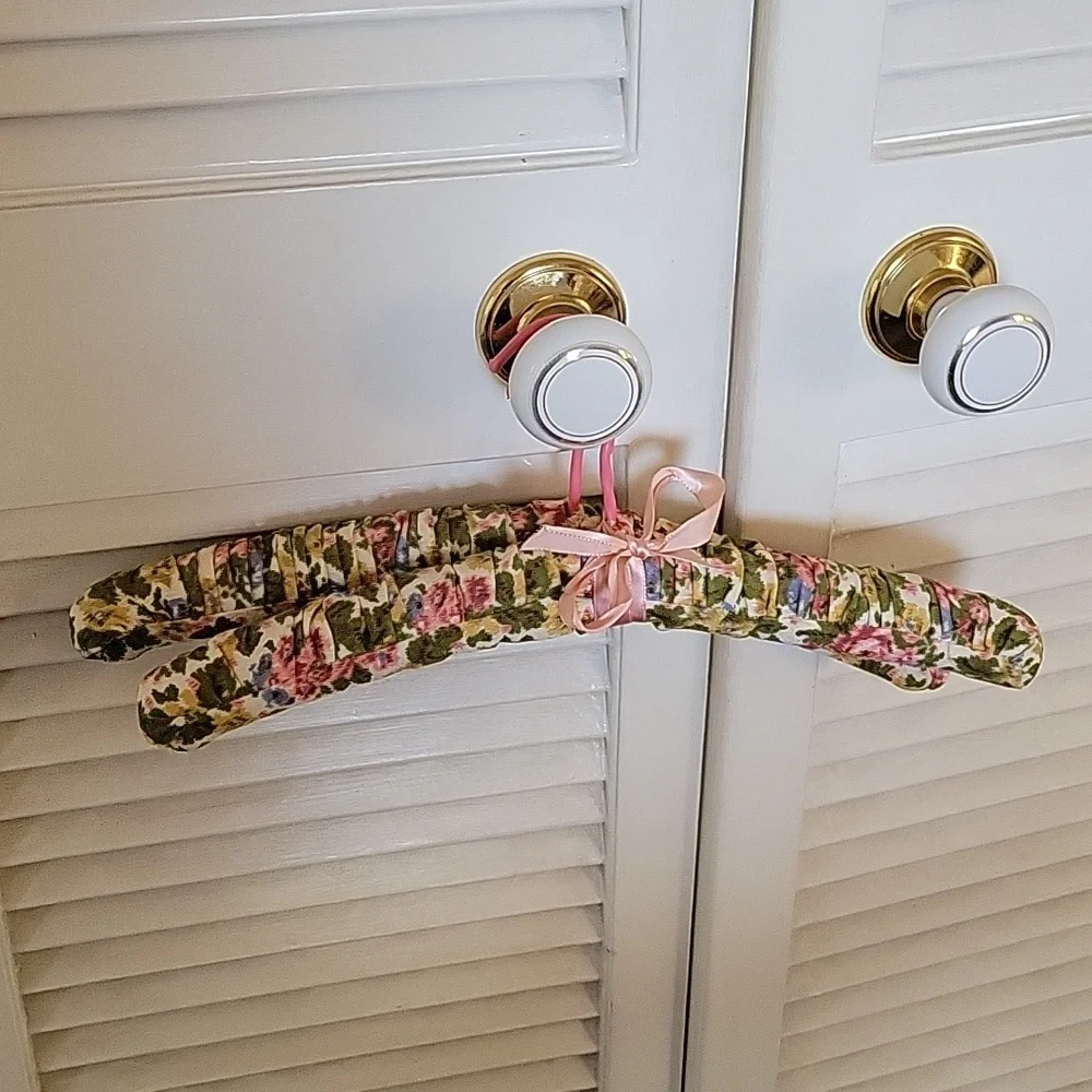 Decorative Pair of Floral Linen Clothes Hangers